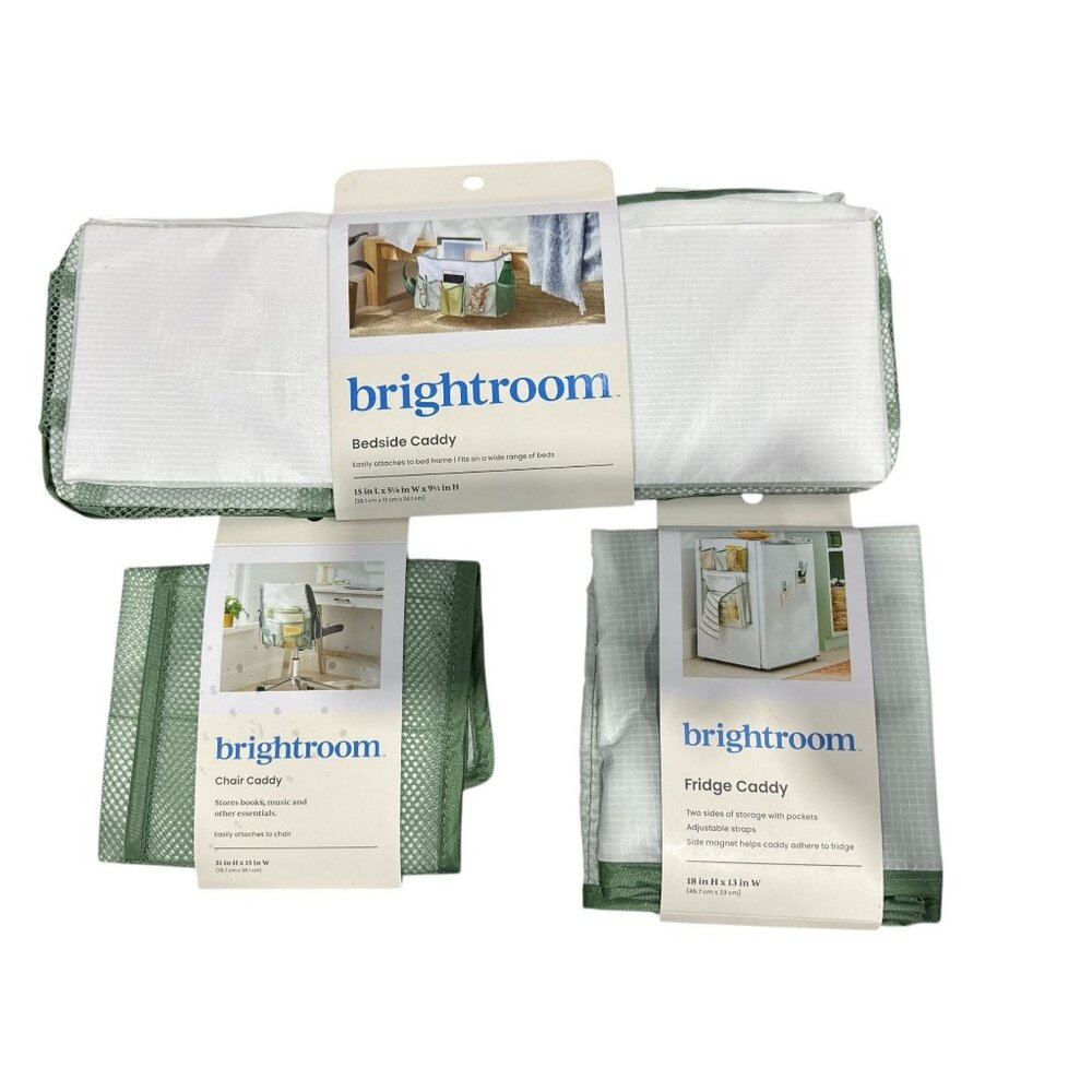BRIGHTROOM Bedside Caddy, Refrigerator Caddy Green, & Chair Caddy Green (3 pack